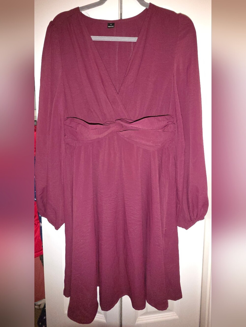 Women’s Deep Plum V-Neck Long Sleeve Dress